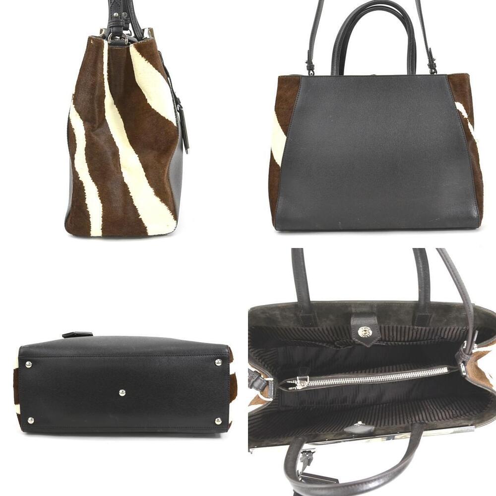 Fendi Toujours Shoulder Bag Leather Ponytail Dark Brown Black Off White Silver - Picture 2 of 4